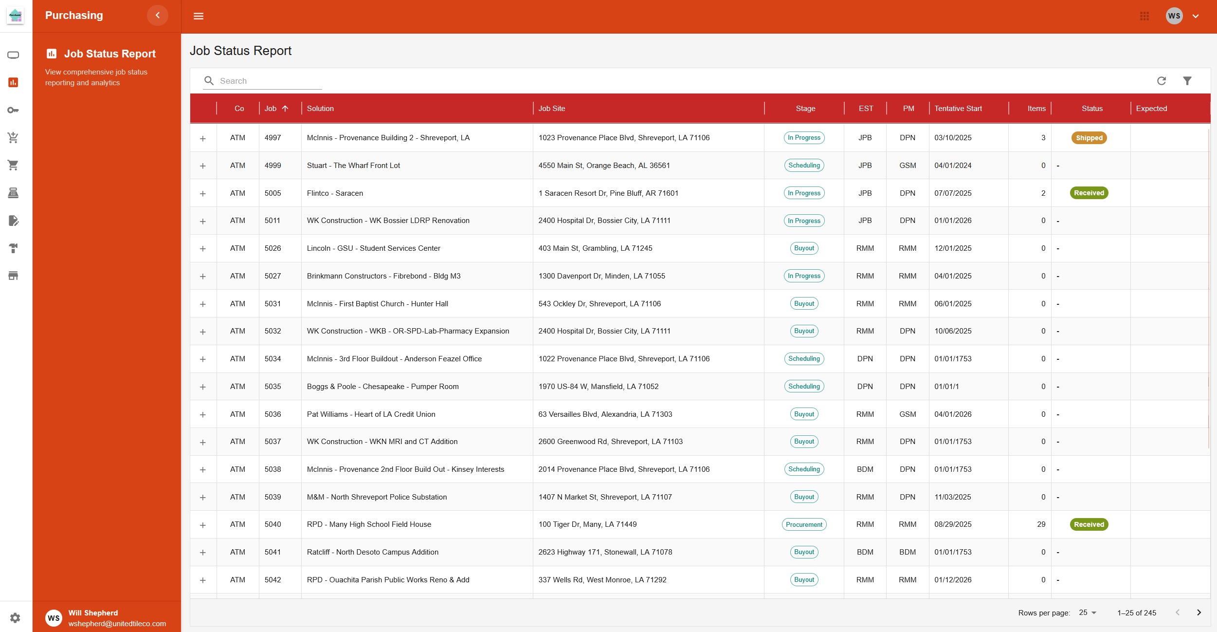 Job Status Report Page