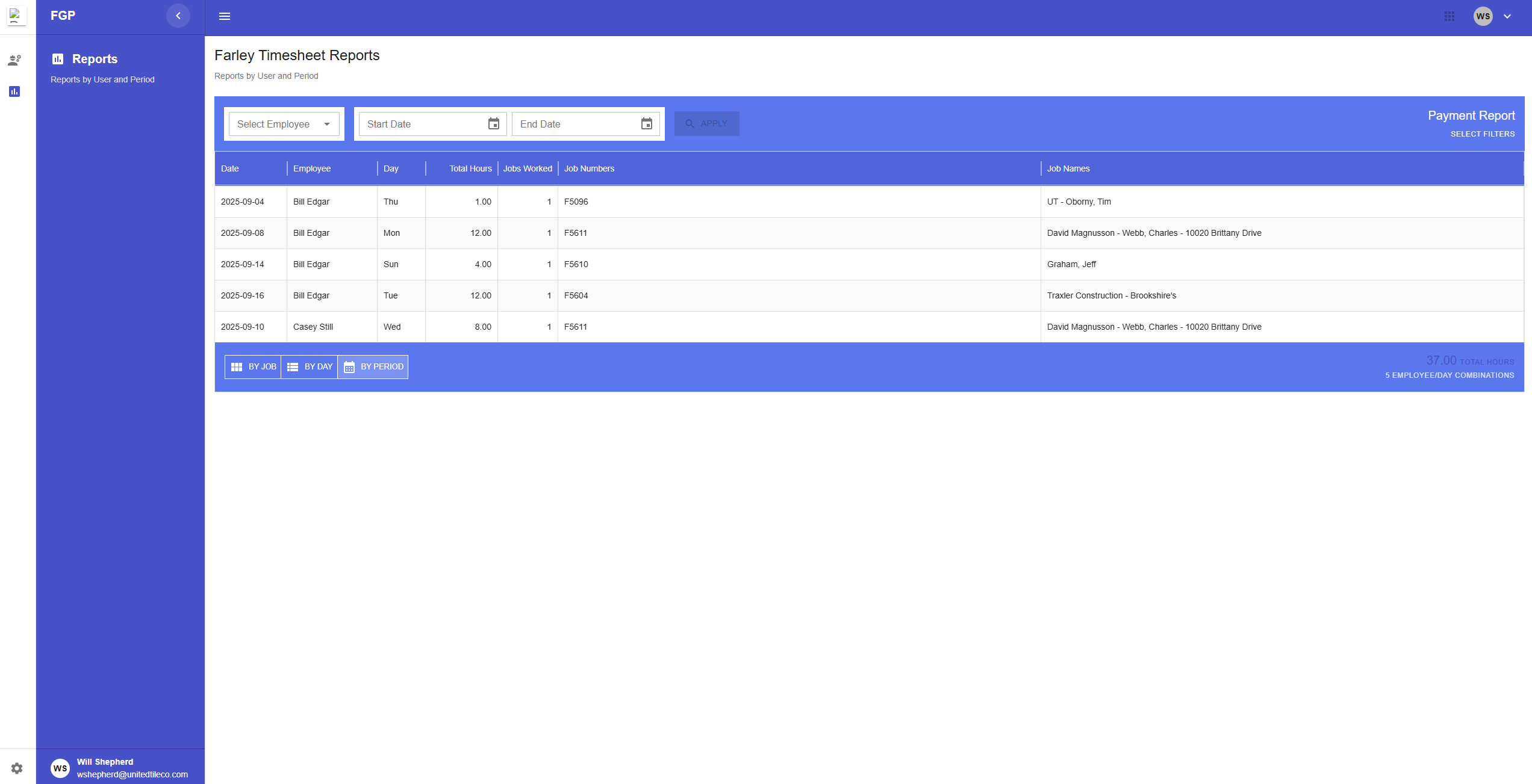 Farley Timesheet Reports Page